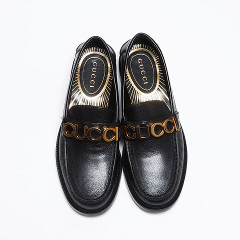 グッチ GUCCI ローファー レザー ロゴ Size:36.5 23.5cm パンプス ブラック WS13498