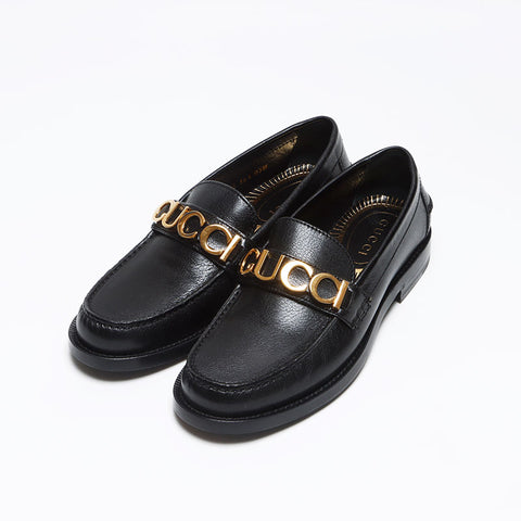 グッチ GUCCI ローファー レザー ロゴ Size:36.5 23.5cm パンプス ブラック WS13498