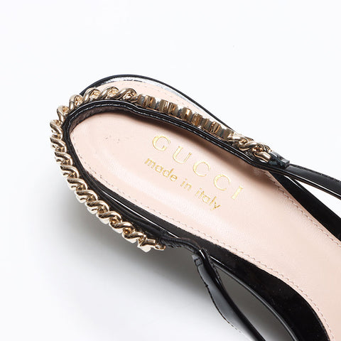 グッチ GUCCI ロゴ チェーン ストラップ パテントレザー Size:36.5 23.5cm パンプス ブラック WS13499