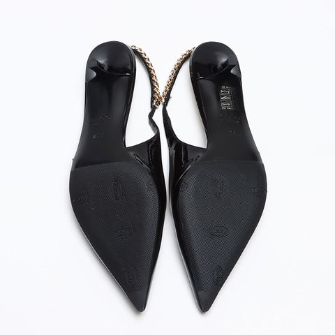グッチ GUCCI ロゴ チェーン ストラップ パテントレザー Size:36.5 23.5cm パンプス ブラック WS13499
