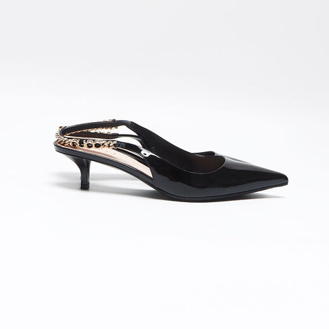 グッチ GUCCI ロゴ チェーン ストラップ パテントレザー Size:36.5 23.5cm パンプス ブラック WS13499