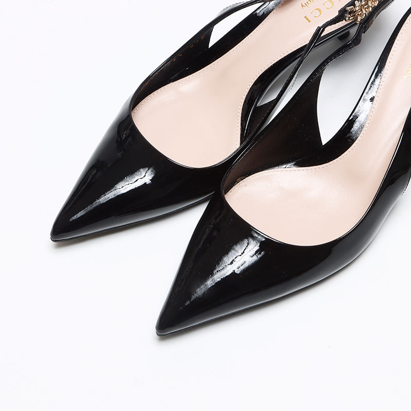 GUCCI グッチ パンプス ロゴ チェーン ストラップ パテントレザー グッチ GUCCI ロゴ チェーン ストラップ パテントレザー Size