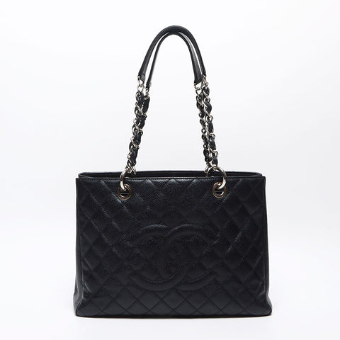 CHANEL GST 鱼子酱皮马特拉斯银色金属 14 系列单肩包黑色 WS13510