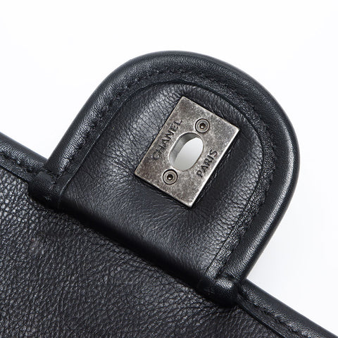 CHANEL French Riviera Lambskin Turnlock Gunmetal 20s Shoulder Bag black WS13513