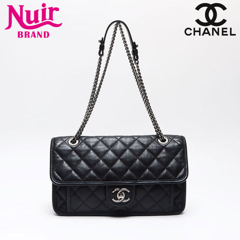 CHANEL French Riviera Lambskin Turnlock Gunmetal 20s Shoulder Bag black WS13513