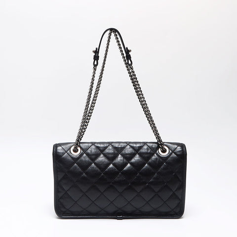 CHANEL French Riviera Lambskin Turnlock Gunmetal 20s Shoulder Bag black WS13513