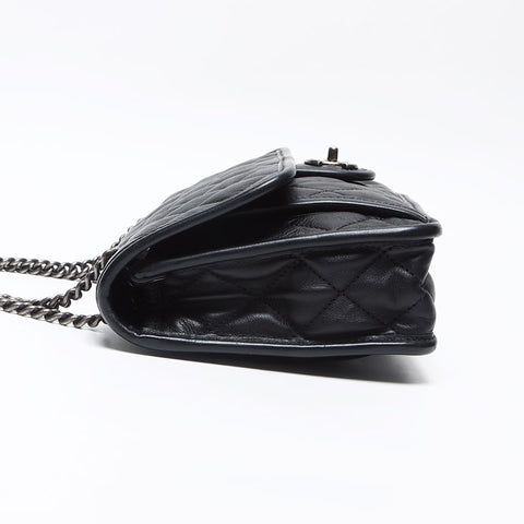 CHANEL French Riviera Lambskin Turnlock Gunmetal 20s Shoulder Bag black WS13513