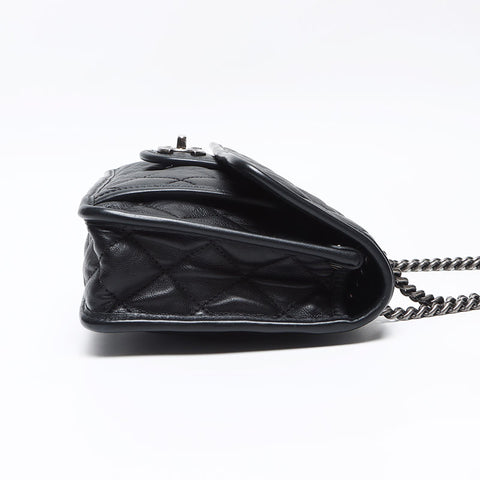 CHANEL French Riviera Lambskin Turnlock Gunmetal 20s Shoulder Bag black WS13513