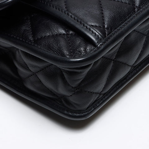 CHANEL French Riviera Lambskin Turnlock Gunmetal 20s Shoulder Bag black WS13513