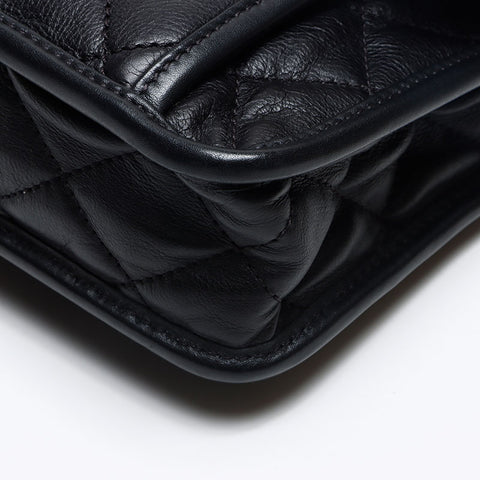 CHANEL French Riviera Lambskin Turnlock Gunmetal 20s Shoulder Bag black WS13513