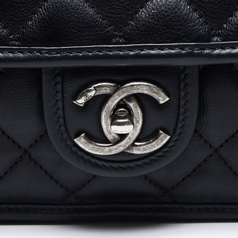 CHANEL French Riviera Lambskin Turnlock Gunmetal 20s Shoulder Bag black WS13513
