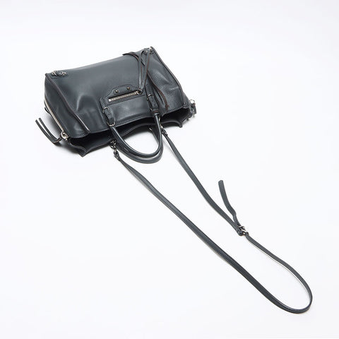 BALENCIAGA 370926 Paper Mini 2WAY Leather Shoulder Bag gray WS13514