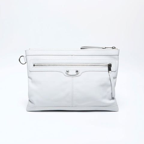 BALENCIAGA Classic Clip M 273022 Leather Clutch bag white WS13515