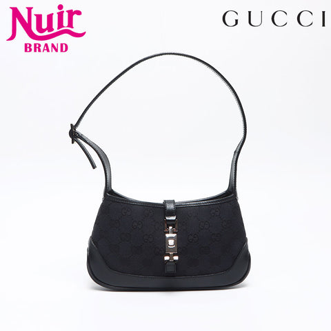 GUCCI Jackie GG Canvas Canvas Leather Shoulder Bag black WS13518