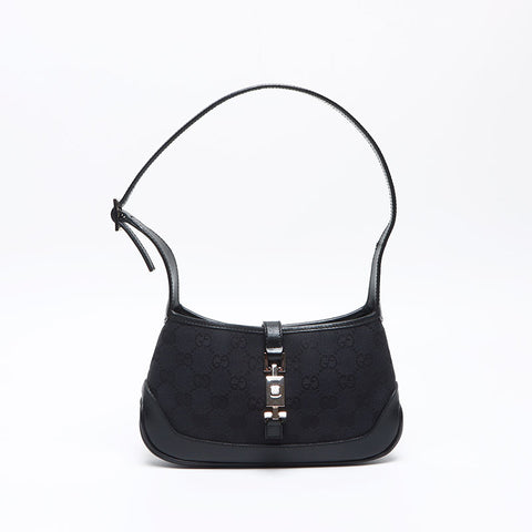 GUCCI Jackie GG Canvas Canvas Leather Shoulder Bag black WS13518