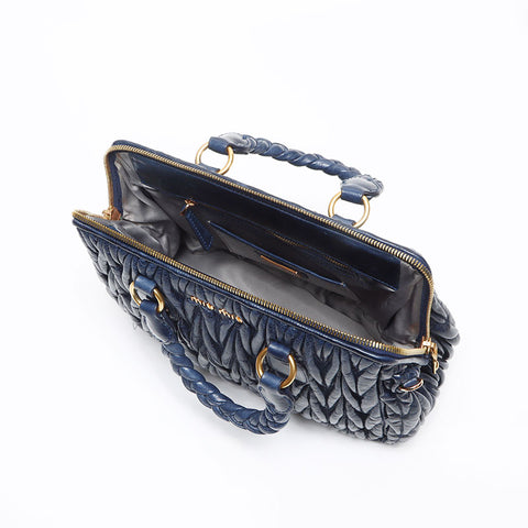ミュウ ミュウ Miu Miu マテラッセ ゴールド金具 レザー 2WAY ショルダーバッグ ブルー WS13522