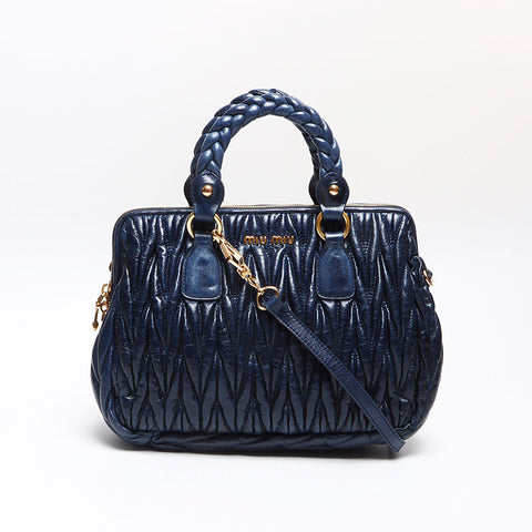 ミュウ ミュウ Miu Miu マテラッセ ゴールド金具 レザー 2WAY ショルダーバッグ ブルー WS13522