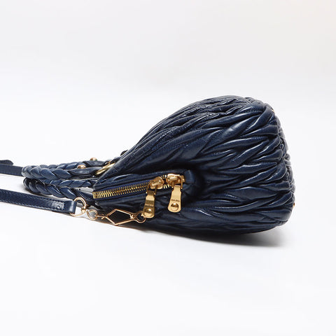 ミュウ ミュウ Miu Miu マテラッセ ゴールド金具 レザー 2WAY ショルダーバッグ ブルー WS13522