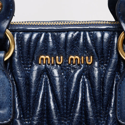 ミュウ ミュウ Miu Miu マテラッセ ゴールド金具 レザー 2WAY ショルダーバッグ ブルー WS13522
