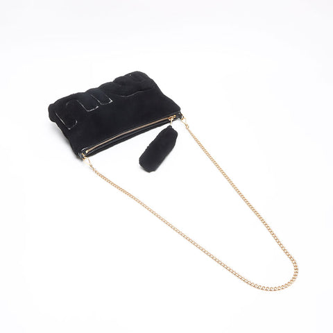 Miu Miu Shearling Logo Fur 5BF061 Clutch bag black WS13524