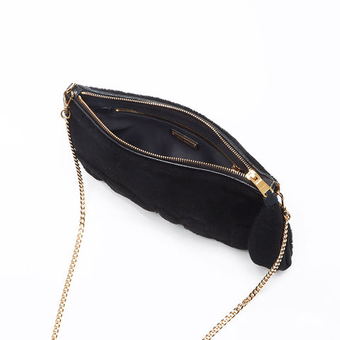 Miu Miu Shearling Logo Fur 5BF061 Clutch bag black WS13524