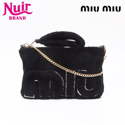 ミュウ ミュウ Miu Miu シアリング ロゴ ファー 5BF061 クラッチバッグ ブラック WS13524