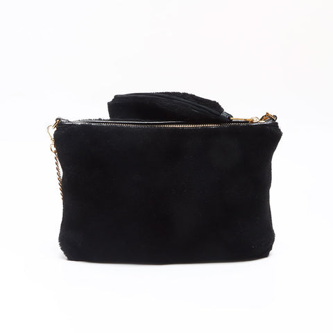 Miu Miu Shearling Logo Fur 5BF061 Clutch bag black WS13524