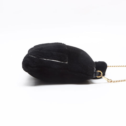 Miu Miu Shearling Logo Fur 5BF061 Clutch bag black WS13524
