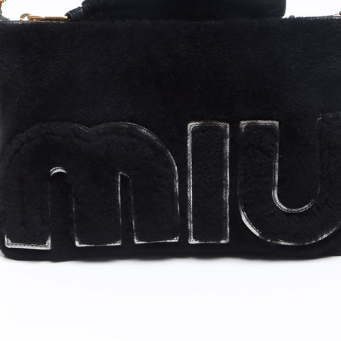 Miu Miu Shearling Logo Fur 5BF061 Clutch bag black WS13524