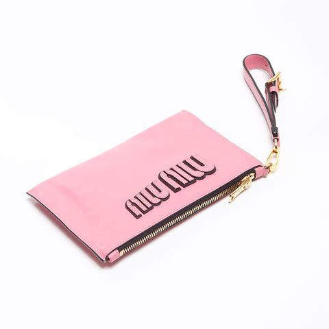 ミュウ ミュウ Miu Miu ロゴ レザー トラベルポーチ クラッチバッグ ピンク WS13525