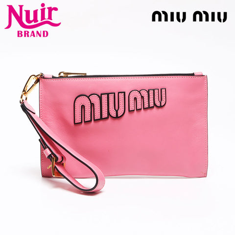 ミュウ ミュウ Miu Miu ロゴ レザー トラベルポーチ クラッチバッグ ピンク WS13525