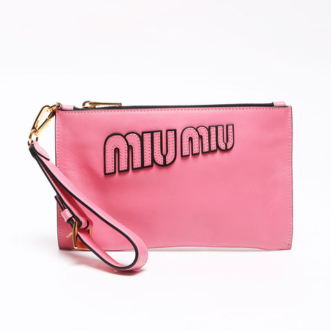ミュウ ミュウ Miu Miu ロゴ レザー トラベルポーチ クラッチバッグ ピンク WS13525