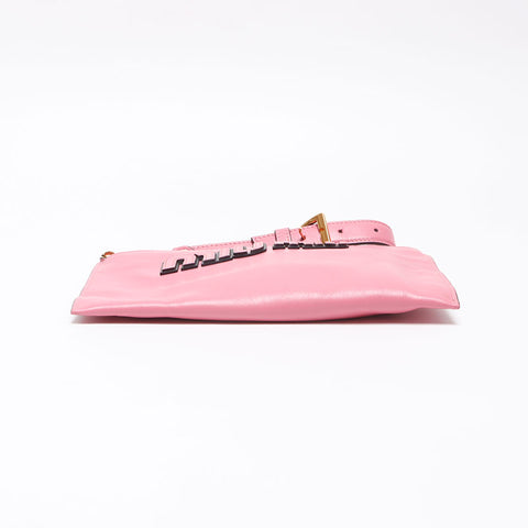 ミュウ ミュウ Miu Miu ロゴ レザー トラベルポーチ クラッチバッグ ピンク WS13525