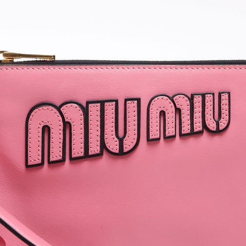 ミュウ ミュウ Miu Miu ロゴ レザー トラベルポーチ クラッチバッグ ピンク WS13525