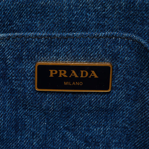 PRADA Canapa Denim 2WAY Shoulder Handbag blue WS13534