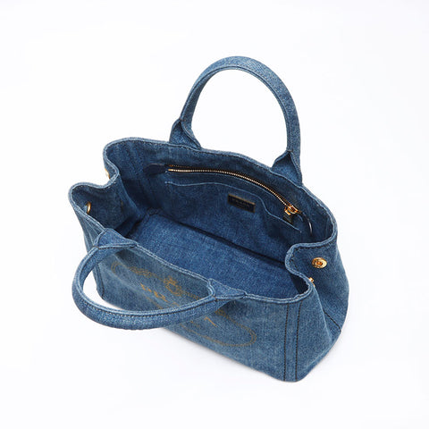 PRADA Canapa Denim 2WAY Shoulder Handbag blue WS13534