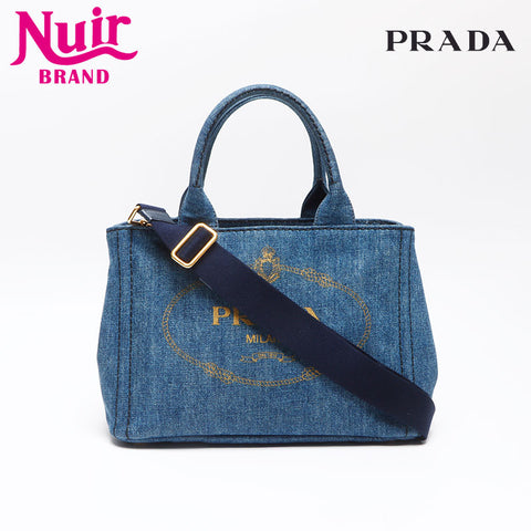PRADA Canapa Denim 2WAY Shoulder Handbag blue WS13534