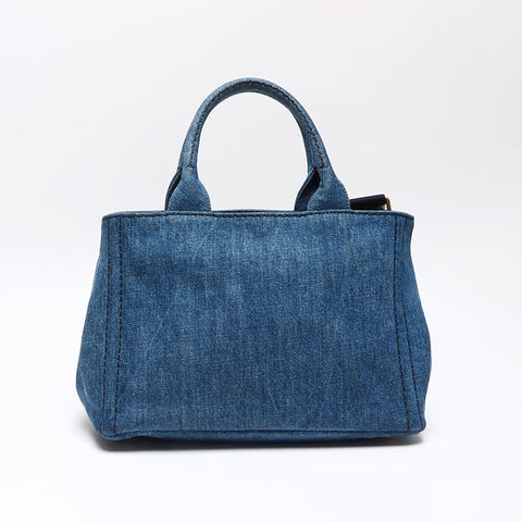 PRADA Canapa Denim 2WAY Shoulder Handbag blue WS13534