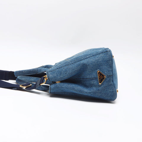 PRADA Canapa Denim 2WAY Shoulder Handbag blue WS13534