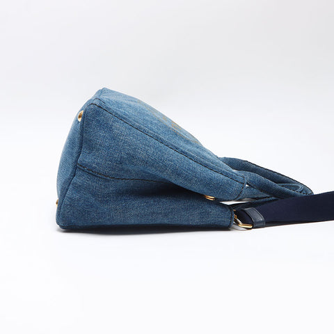 PRADA Canapa Denim 2WAY Shoulder Handbag blue WS13534