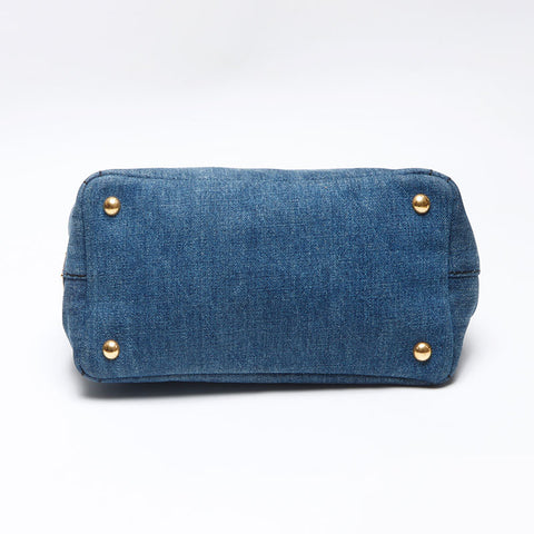 PRADA Canapa Denim 2WAY Shoulder Handbag blue WS13534