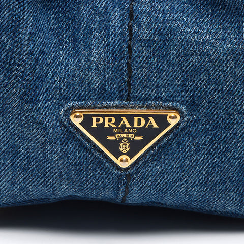 PRADA Canapa Denim 2WAY Shoulder Handbag blue WS13534