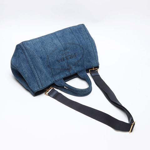 PRADA Canapa Denim 2WAY Shoulder Handbag blue WS13535