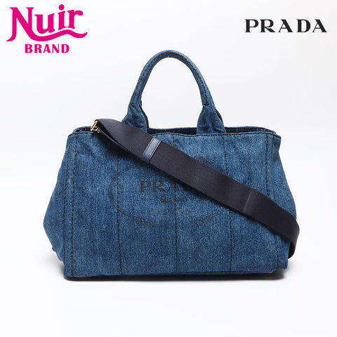 PRADA Canapa Denim 2WAY Shoulder Handbag blue WS13535