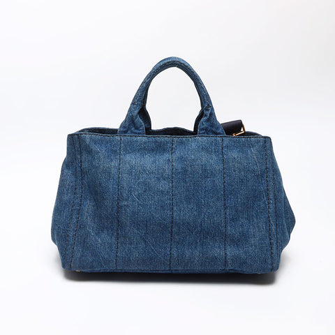 PRADA Canapa Denim 2WAY Shoulder Handbag blue WS13535
