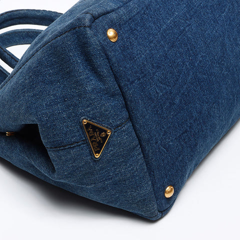 PRADA Canapa Denim 2WAY Shoulder Handbag blue WS13535