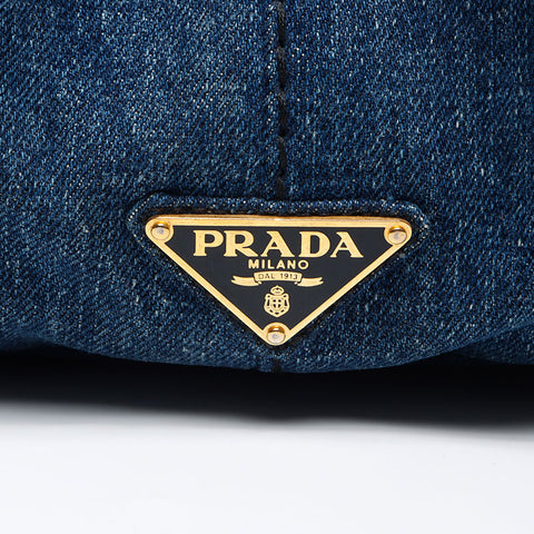 PRADA Canapa Denim 2WAY Shoulder Handbag blue WS13535