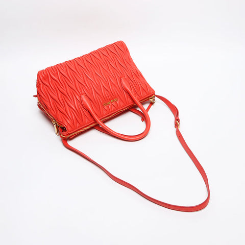 Miu Miu RN1016 Matelasse 2WAY Shoulder Handbag Coral WS13538