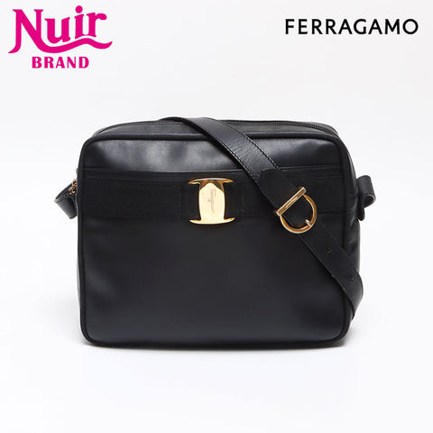 サルヴァトーレフェラガモ Salvatore Ferragamo ヴァラ レザー ゴールド金具 ショルダーバッグ ブラック WS13544