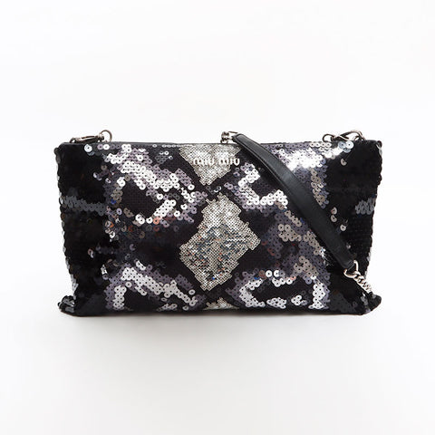 ミュウ ミュウ Miu Miu スパンコール クラッチバッグ チェーン ショルダーバッグ ブラック WS13545